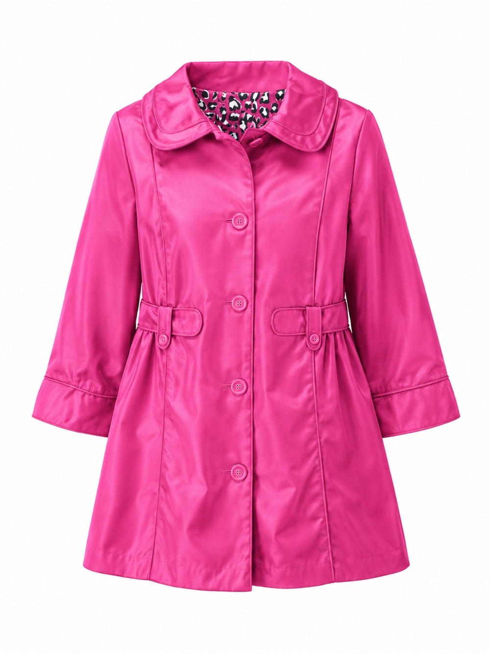 Dennis Basso fuchsia Pink Satin Trench Coat Leopard Lined Fit and Flare  1X